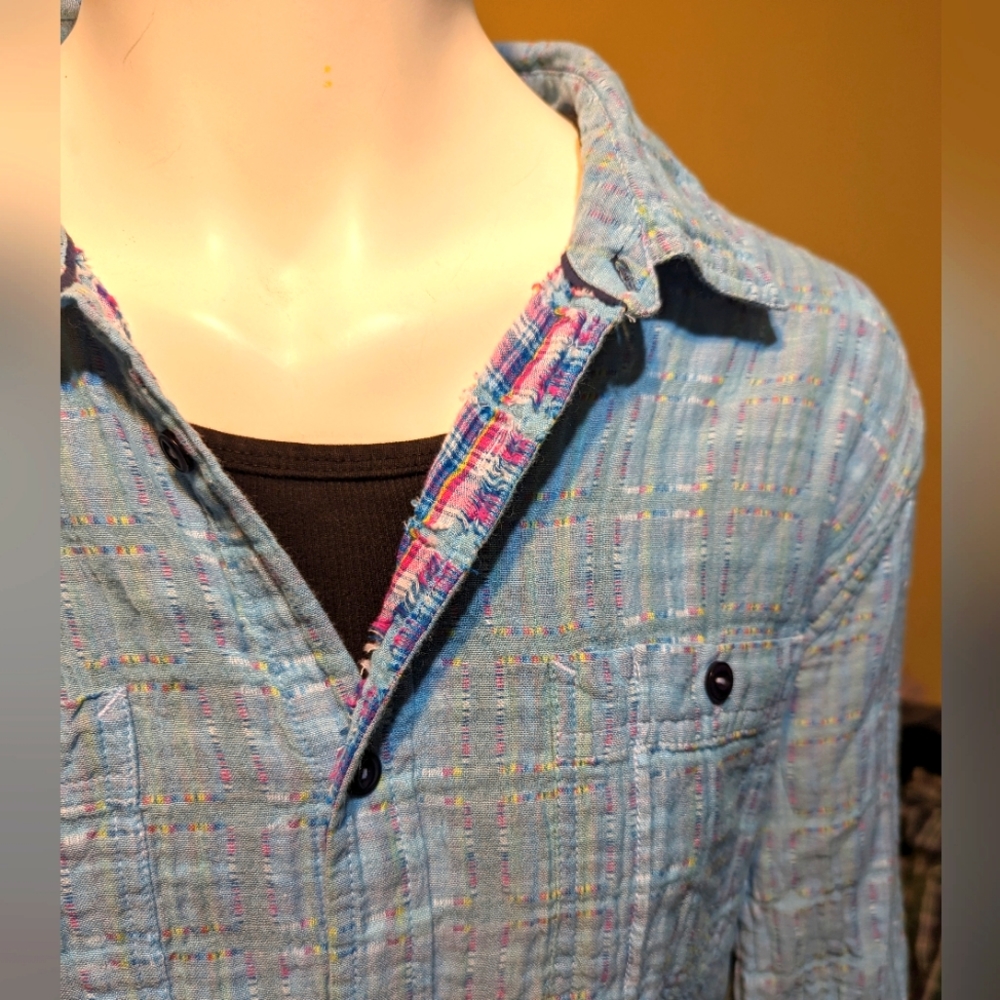 Carbon 2 Cobalt men's cotton reverse plaid beachy button down